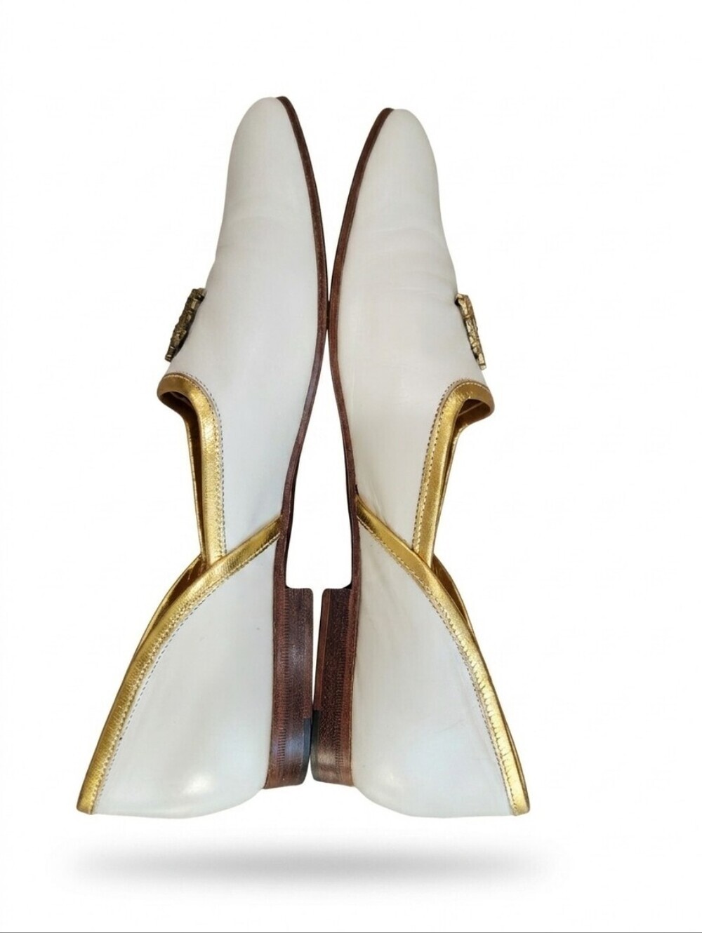 Vintage Ralph Lauren White Leather Gold Crest Loafers Made In Italy, 8B - Picture 7 of 10